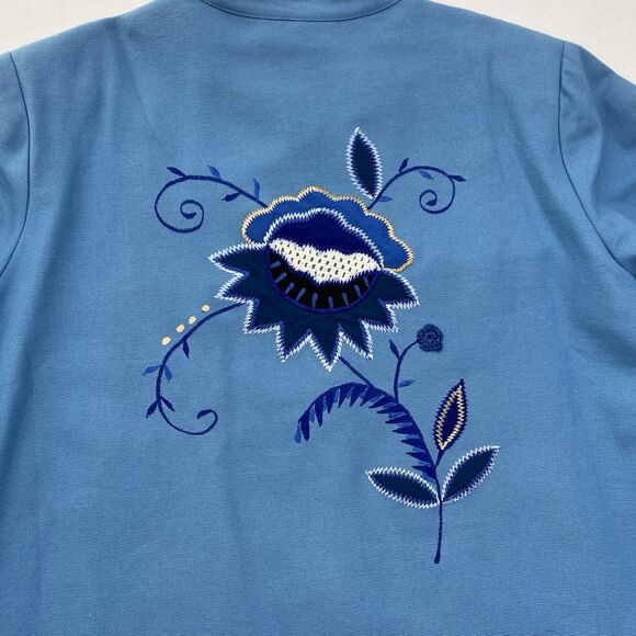 Indigo Moon Jacket Womens 2X Blue Embroidered Flowers Button Front Wearable Art - Picture 4 of 16